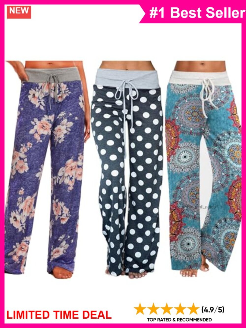 Comfy Pajama Pants Drawstring Floral Wide Leg Lounge Bottoms